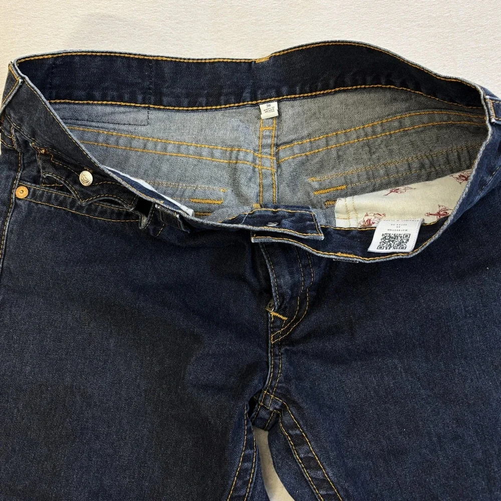 True Religion Straight Leg Jeans Mens 36 Dark Wash Denim Flap Pocket Indigo Y2K